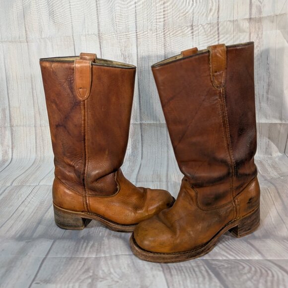 Vintage Double H Boots Brown Leather Campus Style Women - Picture 12 of 16